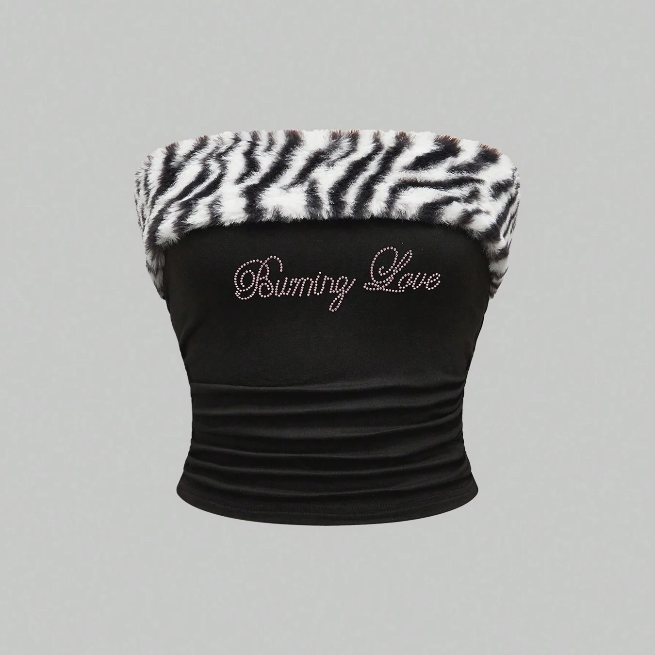New Rhinestone Leopard Print Crop Top Slim Fit sexy Hot Girl Y2K Fringed Fashionable Strapless Vest