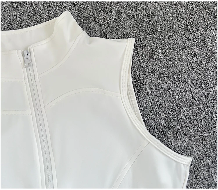Women's Slim Fit Sport Sleeveless Top Quick Dry Elastic Stand Collar Yoga Fitness Clothing Summer Zipper