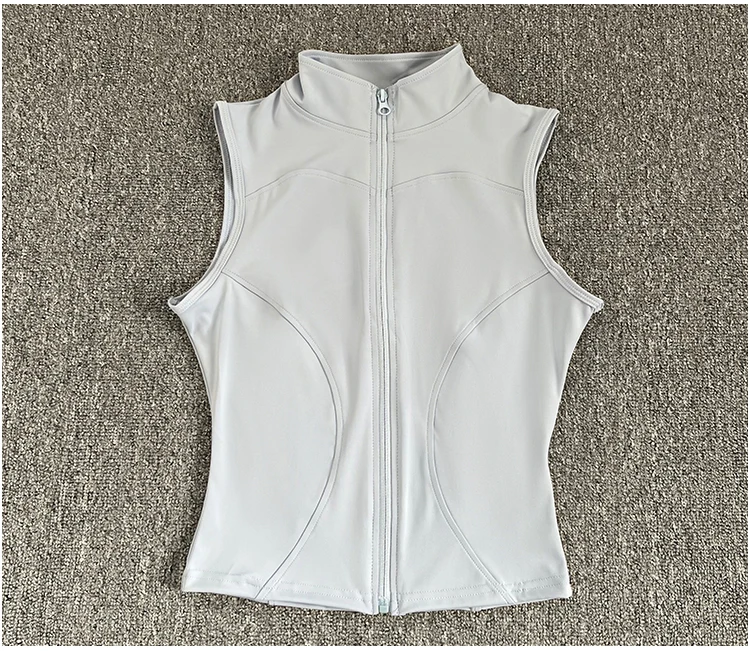 Women's Slim Fit Sport Sleeveless Top Quick Dry Elastic Stand Collar Yoga Fitness Clothing Summer Zipper