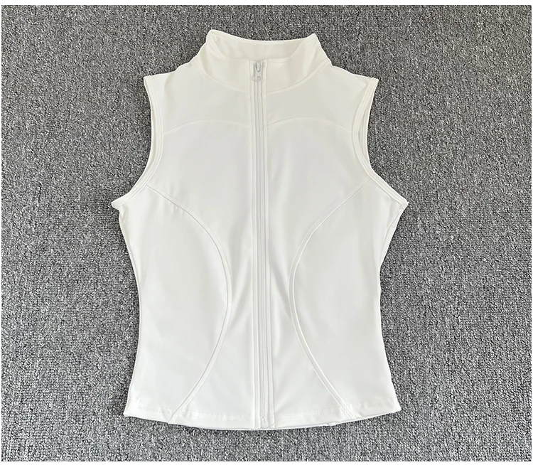 Women's Slim Fit Sport Sleeveless Top Quick Dry Elastic Stand Collar Yoga Fitness Clothing Summer Zipper