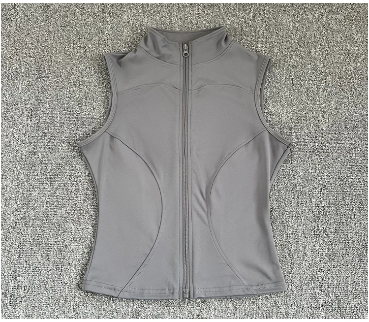 Women's Slim Fit Sport Sleeveless Top Quick Dry Elastic Stand Collar Yoga Fitness Clothing Summer Zipper