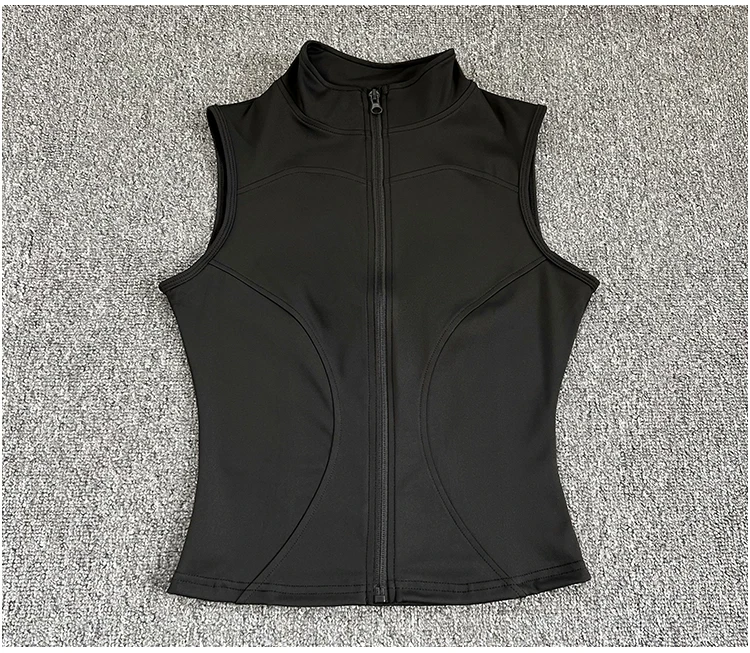 Women's Slim Fit Sport Sleeveless Top Quick Dry Elastic Stand Collar Yoga Fitness Clothing Summer Zipper