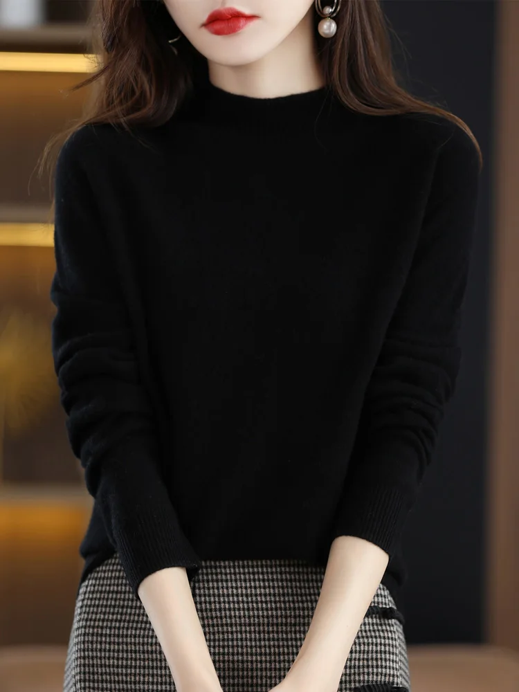 AOSSVIAO 2026 Autumn Winter Solid Mock-neck Pullover Sweater For Women Casual Knitwear Female Clothing Basic Soft Tops