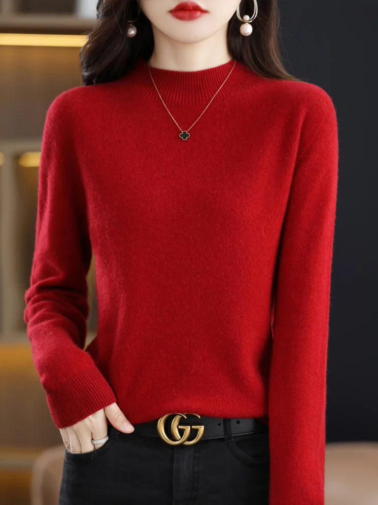 AOSSVIAO 2026 Autumn Winter Solid Mock-neck Pullover Sweater For Women Casual Knitwear Female Clothing Basic Soft Tops