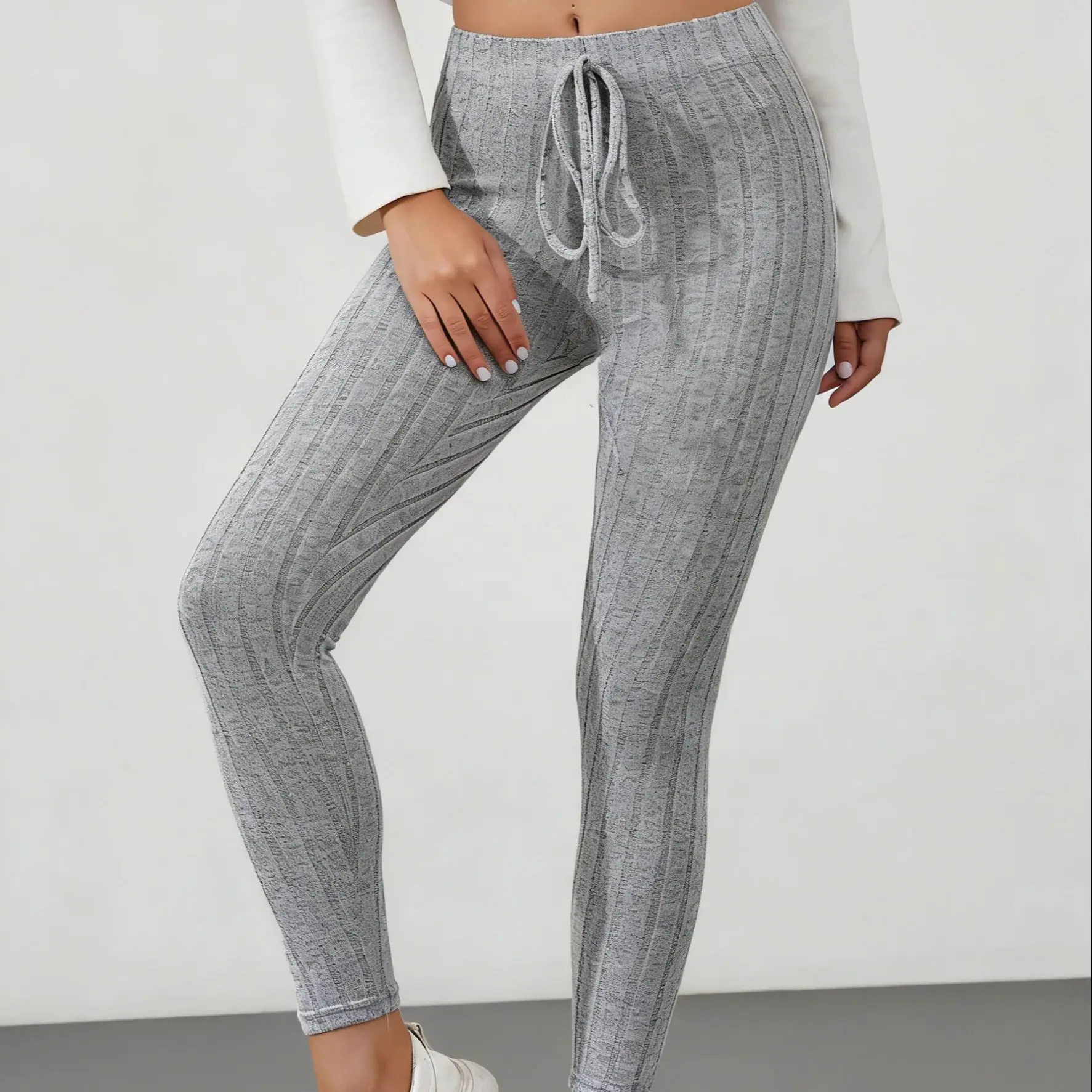 Women's Spring Casual Every Day Stretchy Leggings Solid Color Sports Pants with Elastic Waist Comfortable Stylish Casual Wear