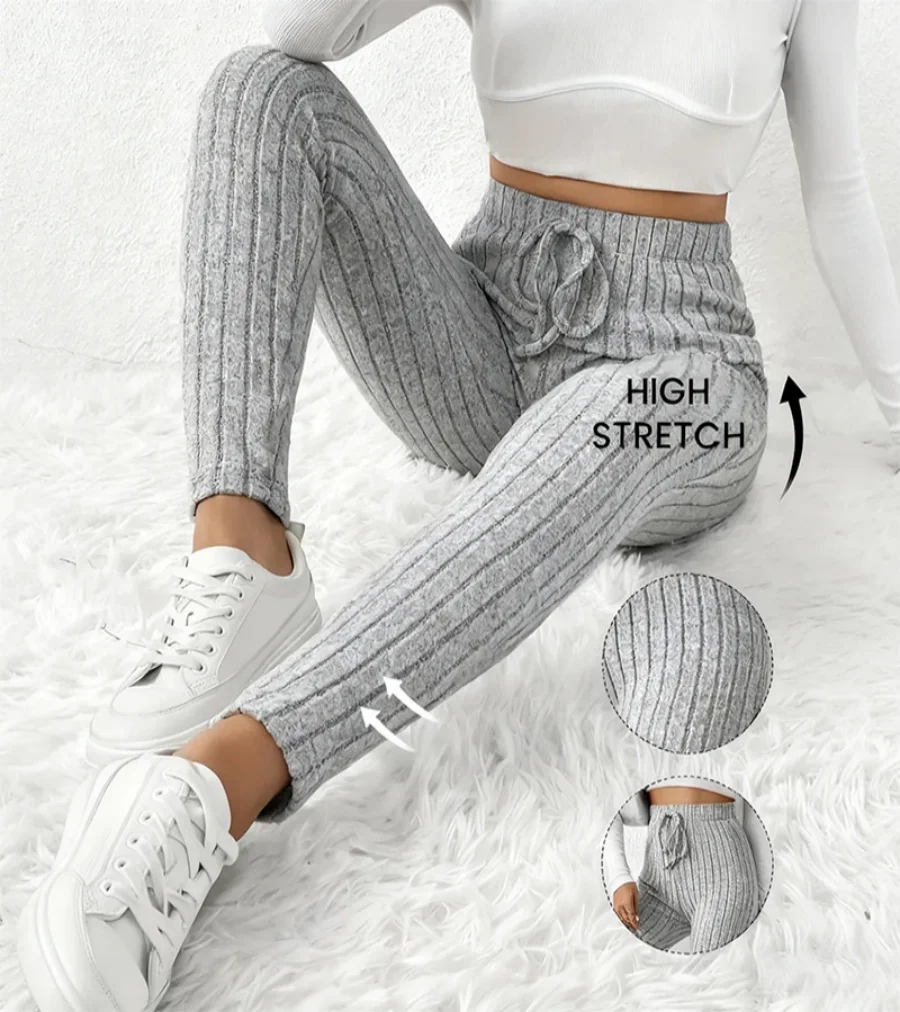Women's Spring Casual Every Day Stretchy Leggings Solid Color Sports Pants with Elastic Waist Comfortable Stylish Casual Wear