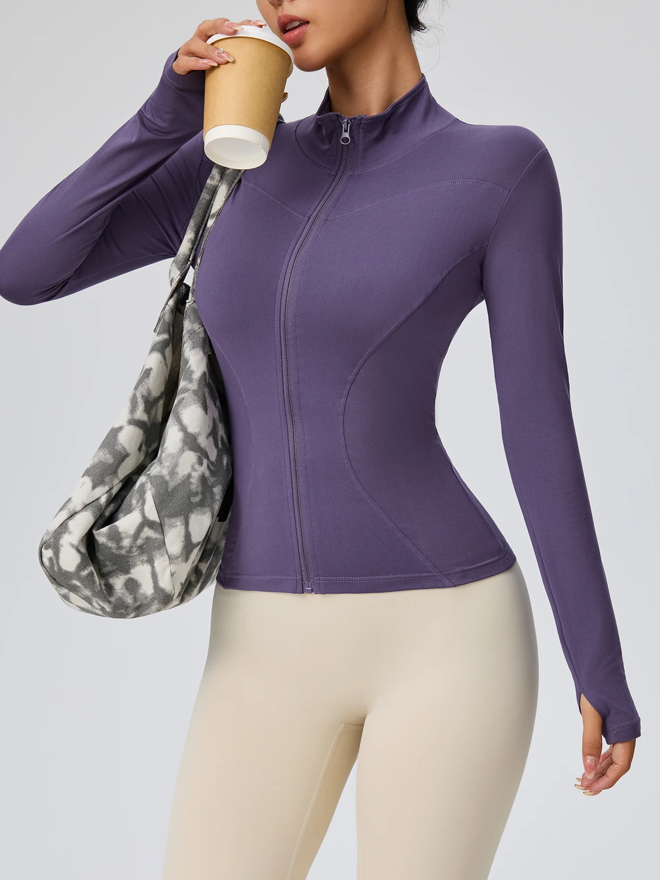 Fitness Wear Long-Sleeved Female Internet Celebrity Slimming Stand-Up Collar Sports Jacket Training Clothes Slimming Running