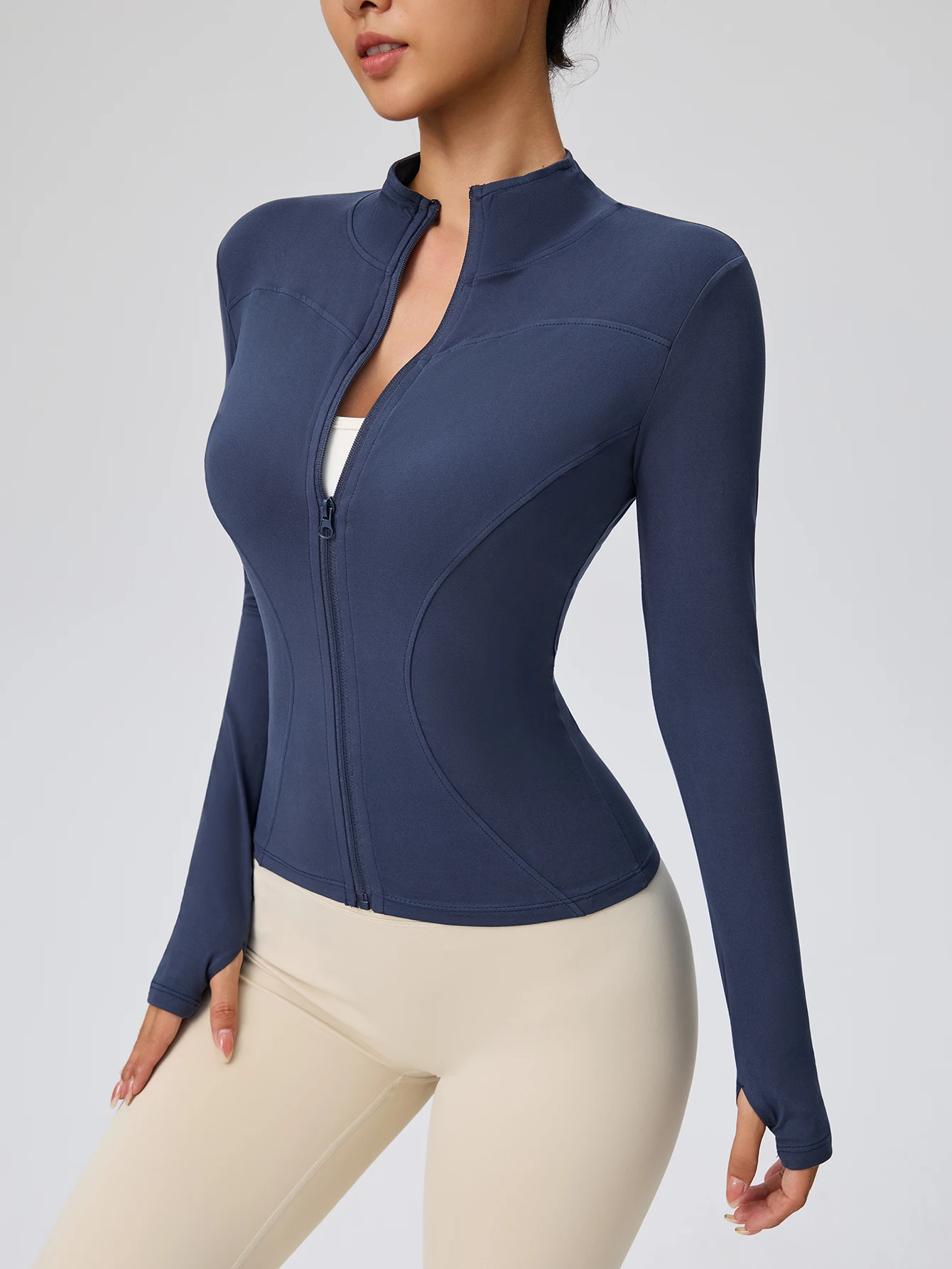 Fitness Wear Long-Sleeved Female Internet Celebrity Slimming Stand-Up Collar Sports Jacket Training Clothes Slimming Running