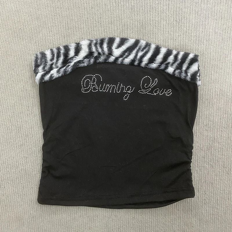 Women's Sexy Slim Fit Y2K Leopard Print Vest Strapless Top Short Style Navel Exposed Casual Summer Fashion Letter Hot Drilling