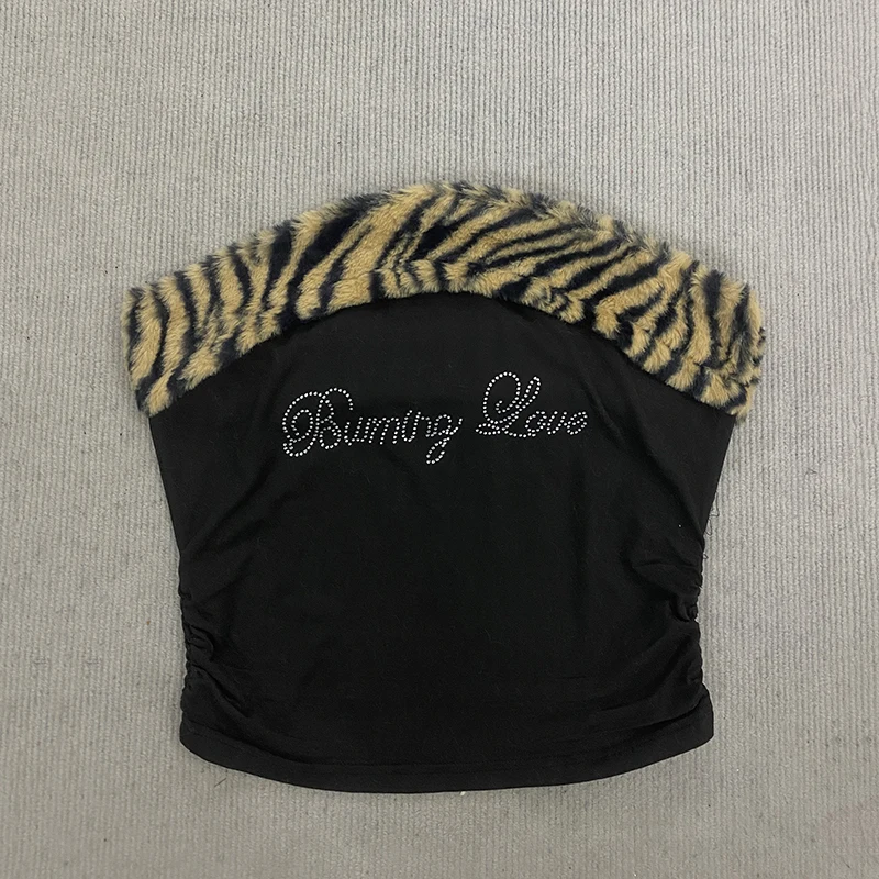 Women's Sexy Slim Fit Y2K Leopard Print Vest Strapless Top Short Style Navel Exposed Casual Summer Fashion Letter Hot Drilling
