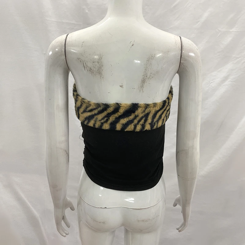 Women's Sexy Slim Fit Y2K Leopard Print Vest Strapless Top Short Style Navel Exposed Casual Summer Fashion Letter Hot Drilling
