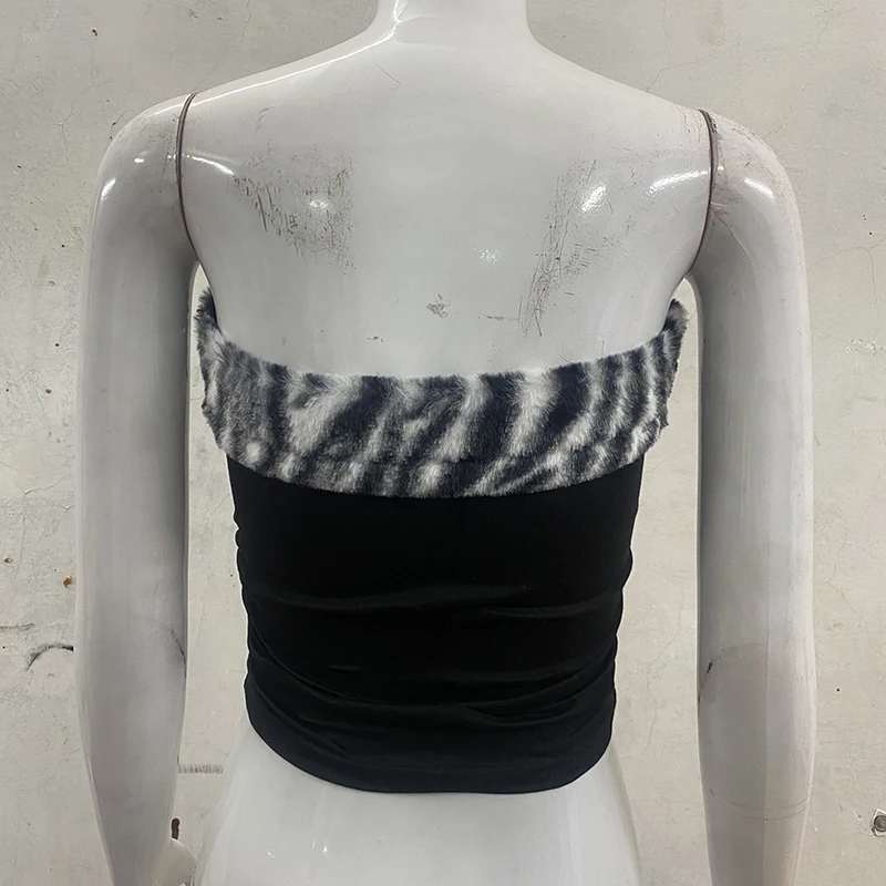 Women's Sexy Slim Fit Y2K Leopard Print Vest Strapless Top Short Style Navel Exposed Casual Summer Fashion Letter Hot Drilling