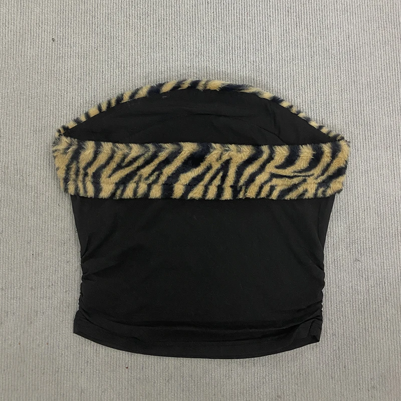 Women's Sexy Slim Fit Y2K Leopard Print Vest Strapless Top Short Style Navel Exposed Casual Summer Fashion Letter Hot Drilling