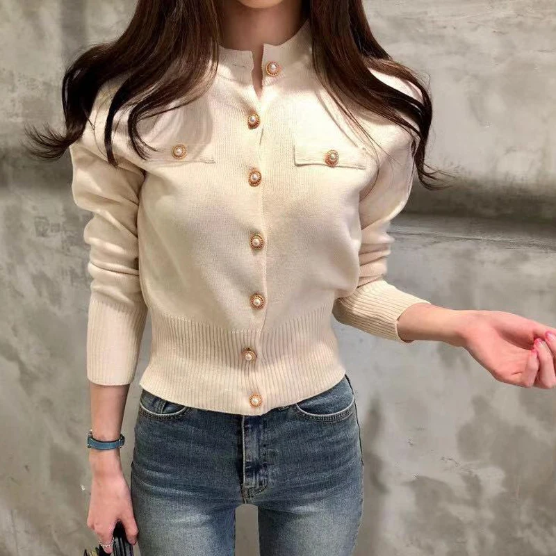 2026 Autumn Long Sleeve Fashion Women Cardigans Sweater Knitted Coat Short Casual Single Breasted Korean Slim Chic Ladies Tops