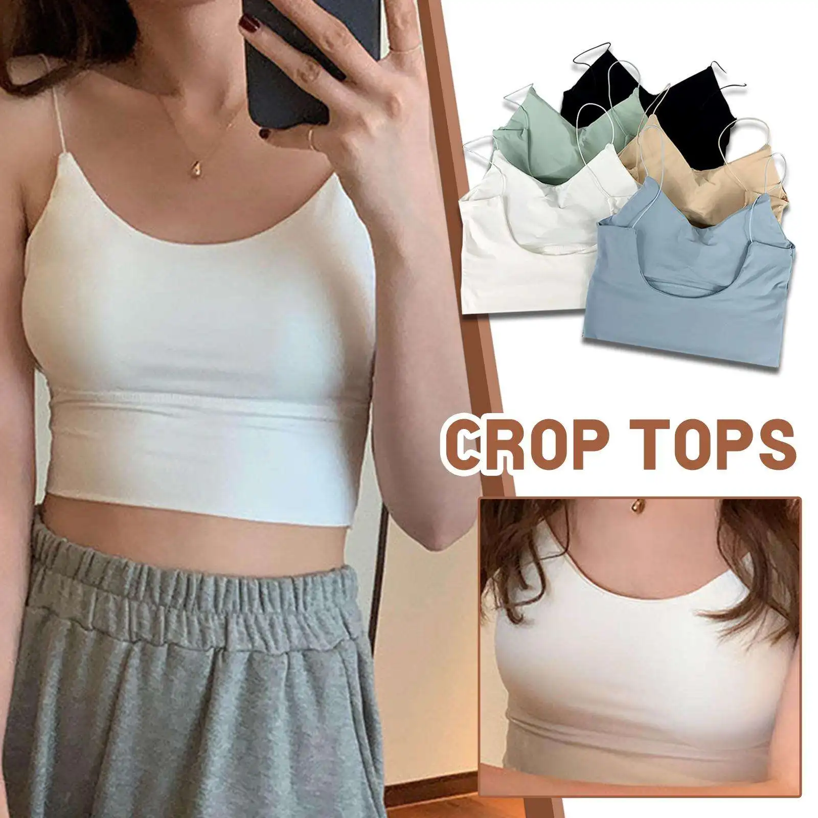 1pc Women Sexy Solid Color Camisole Ice Silk Tube Seamless Sports Tank Top Wireless Underwear Padded Bra Bralette Vest