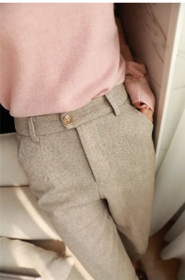Woolen Pants Women's Harem Pencil Pants 2026 Autumn Winter High Waisted Casual Suit Pants Office Lady Women Trousers