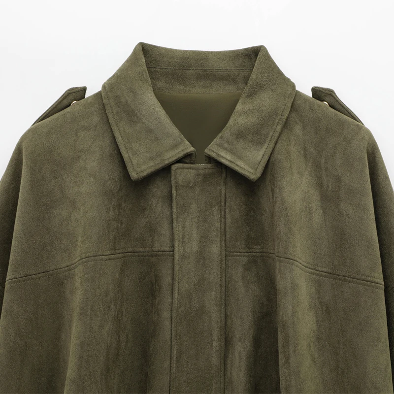 HXAO Women's Bomber Jacket Lapel Long Sleeve Zipper Suede Jacket Women 2025 High Street Cropped Racing Jackets Coats Outerwears