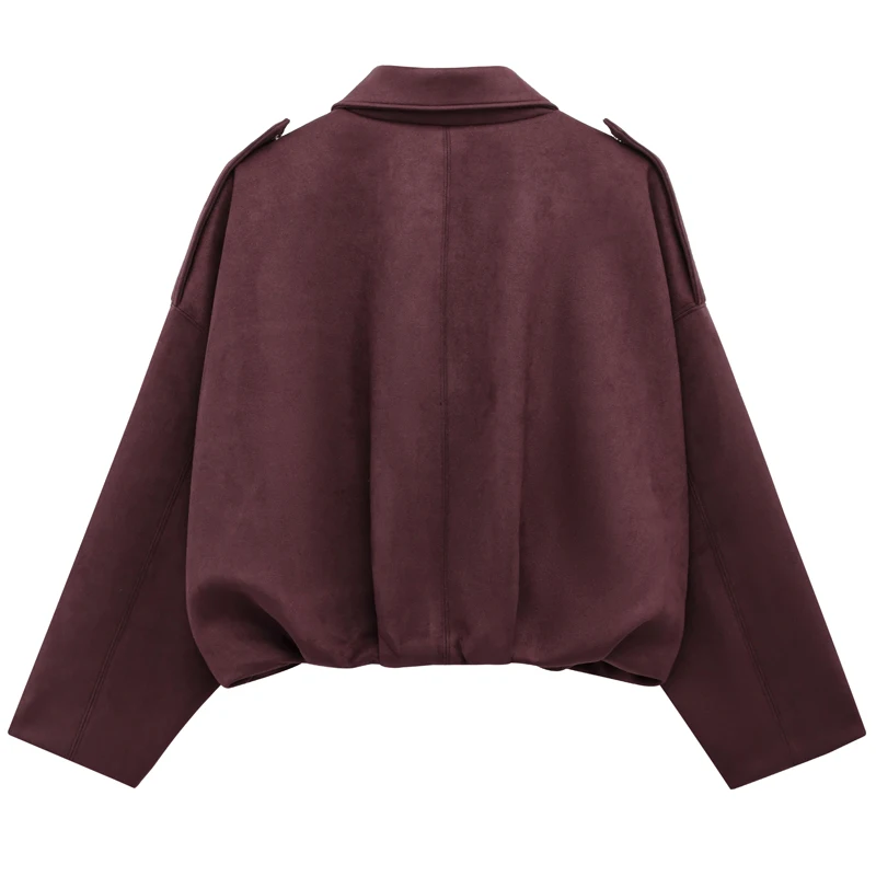 HXAO Women's Bomber Jacket Lapel Long Sleeve Zipper Suede Jacket Women 2025 High Street Cropped Racing Jackets Coats Outerwears