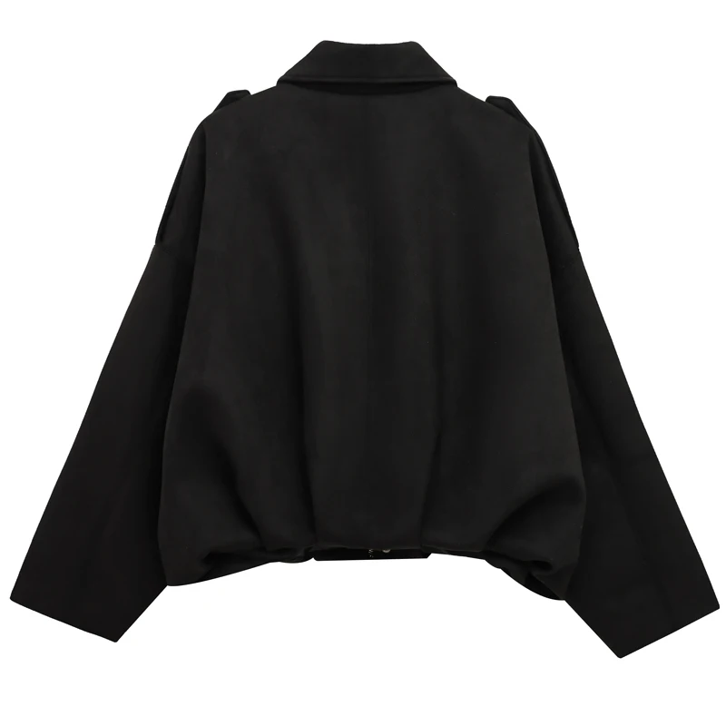 HXAO Women's Bomber Jacket Lapel Long Sleeve Zipper Suede Jacket Women 2025 High Street Cropped Racing Jackets Coats Outerwears