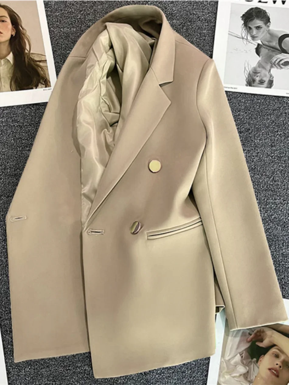 Women Suit Blazer Elegant Coat 2025 Spring Autumn Fashion Korean Blazer Luxury Double Breasted Jacket Solid Ladies Tops Clothes