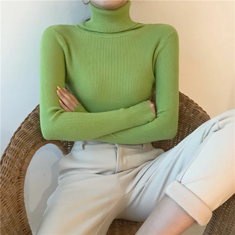 2026 Autumn Winter Thick Sweater Women Knitted Ribbed Pullover Sweater Long Sleeve Turtleneck Slim Jumper Soft Warm Pull Femme