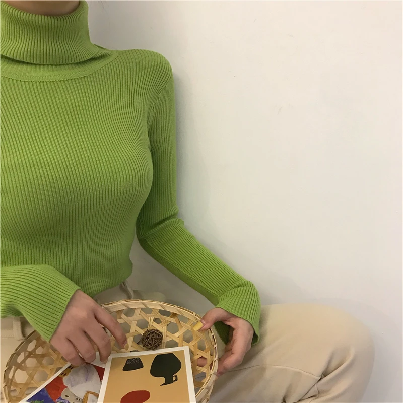 2026 Autumn Winter Thick Sweater Women Knitted Ribbed Pullover Sweater Long Sleeve Turtleneck Slim Jumper Soft Warm Pull Femme