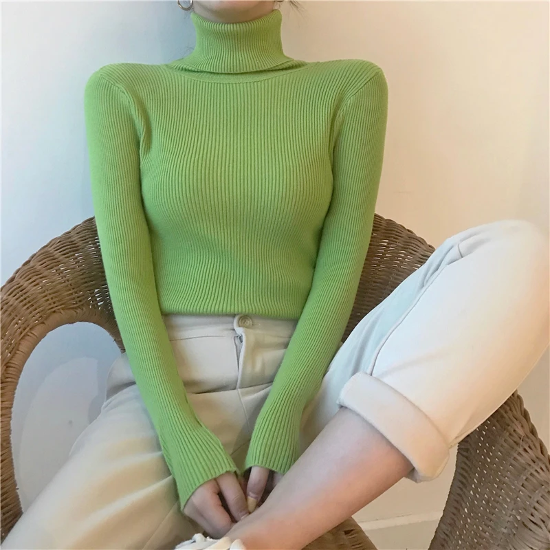 2026 Autumn Winter Thick Sweater Women Knitted Ribbed Pullover Sweater Long Sleeve Turtleneck Slim Jumper Soft Warm Pull Femme