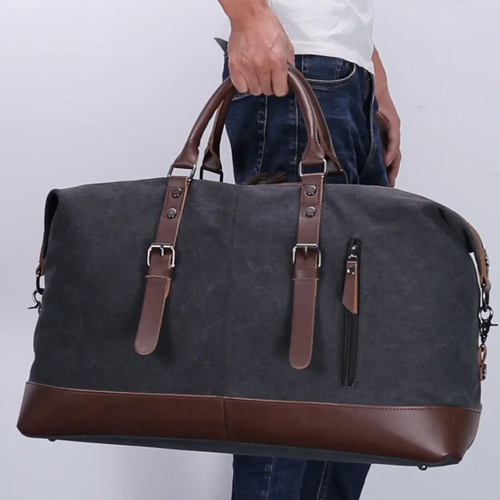 Original Canvas Leather Men Travel Bags Carry on Luggage Bags Men Duffel Bags Travel Tote Large Weekend Bag Overnight