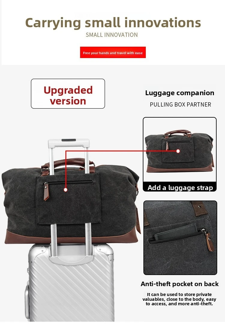 Original Canvas Leather Men Travel Bags Carry on Luggage Bags Men Duffel Bags Travel Tote Large Weekend Bag Overnight