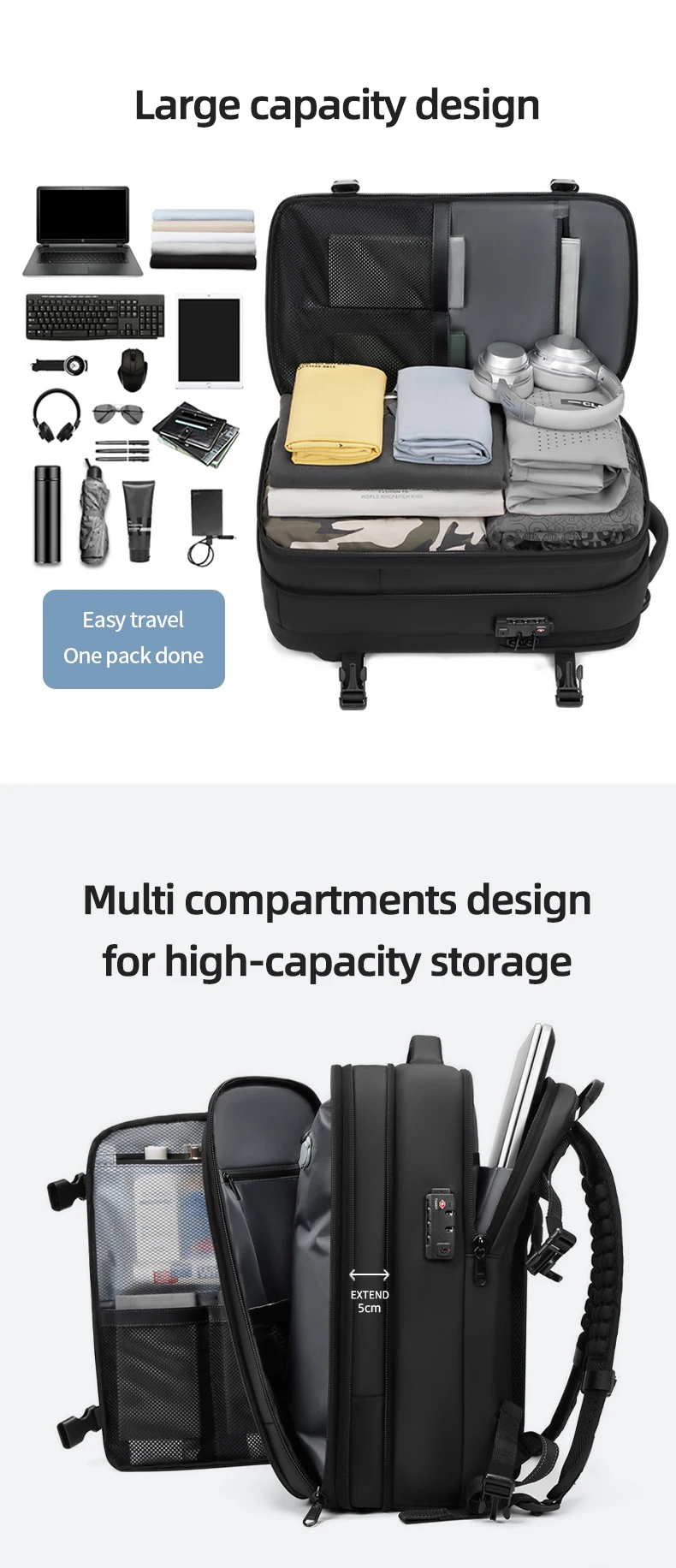 Men Travel Backpack Vacuum Compression Laptop Backpack 17 inch Extended Large Capacity School Backpack Hiking Business Backpack