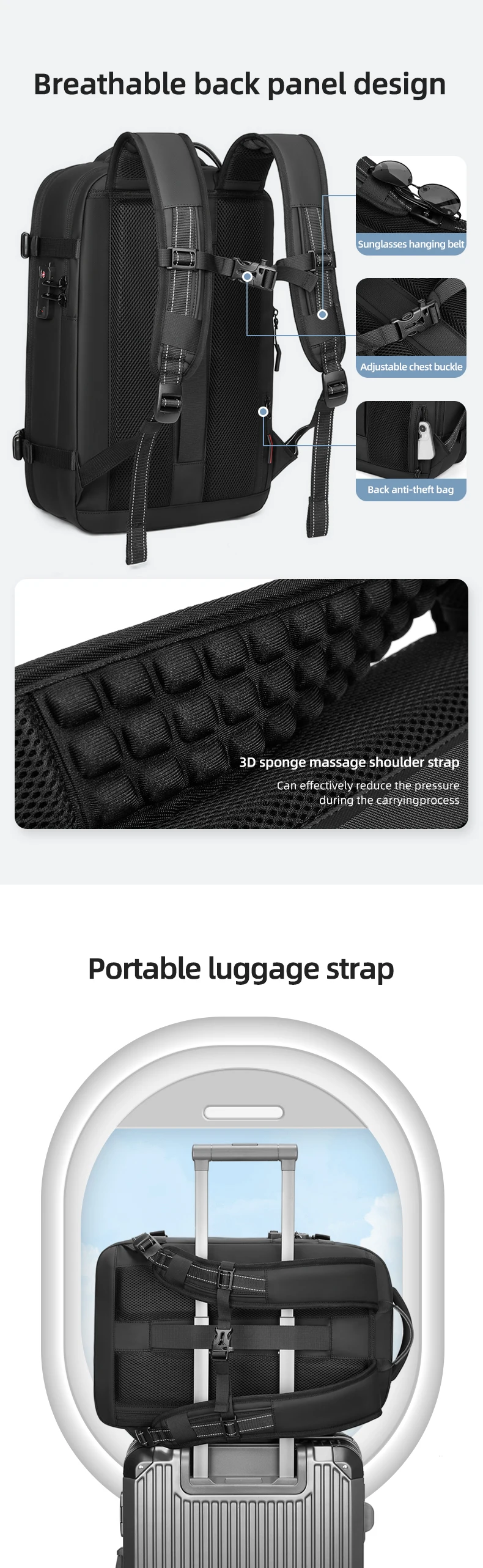 Men Travel Backpack Vacuum Compression Laptop Backpack 17 inch Extended Large Capacity School Backpack Hiking Business Backpack