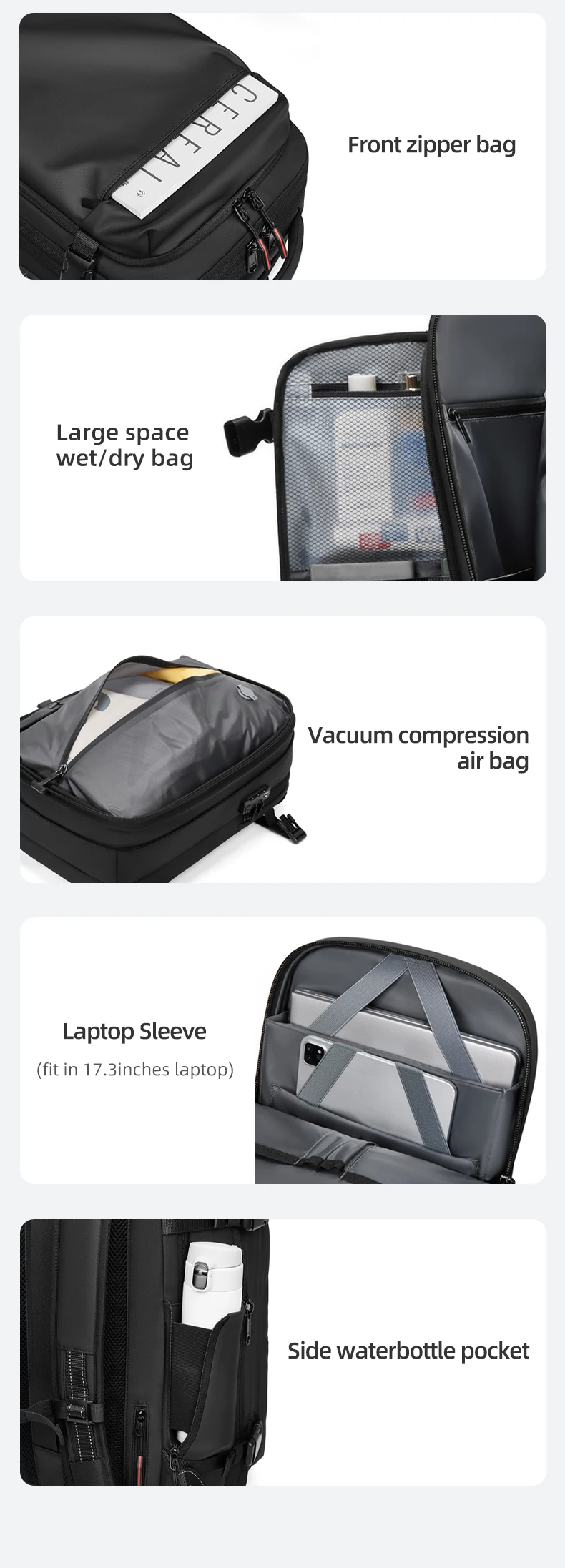 Men Travel Backpack Vacuum Compression Laptop Backpack 17 inch Extended Large Capacity School Backpack Hiking Business Backpack