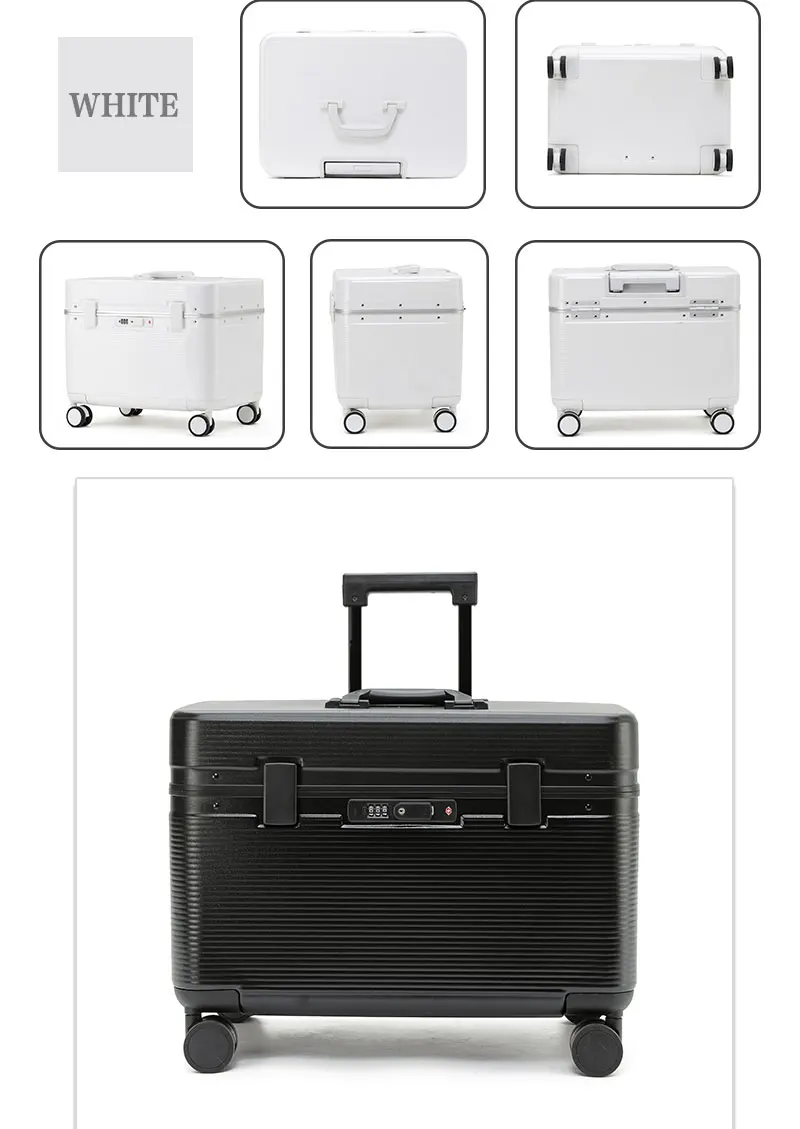 Aluminum Alloy Frame Suitcase, Top-Opening ABS Portable Trolley Case, Universal Wheels, Customs Code Lock Boarding Case