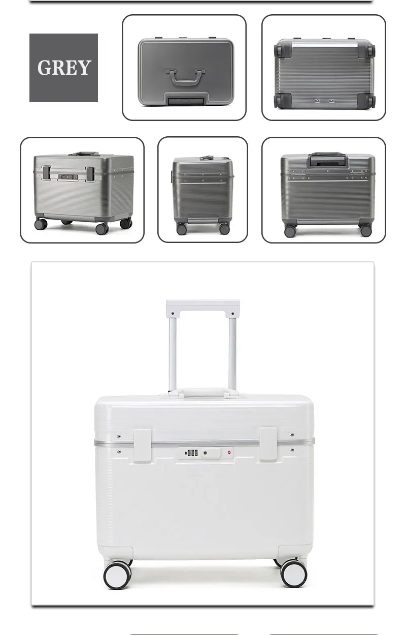 Aluminum Alloy Frame Suitcase, Top-Opening ABS Portable Trolley Case, Universal Wheels, Customs Code Lock Boarding Case