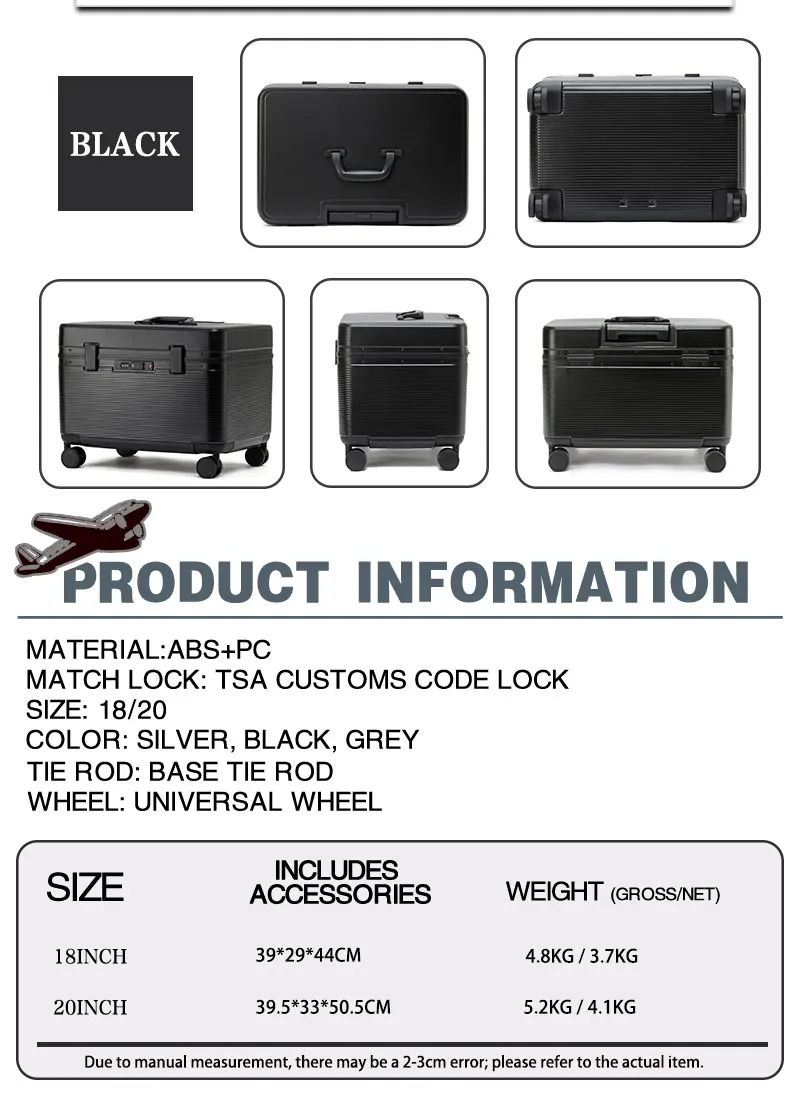 Aluminum Alloy Frame Suitcase, Top-Opening ABS Portable Trolley Case, Universal Wheels, Customs Code Lock Boarding Case