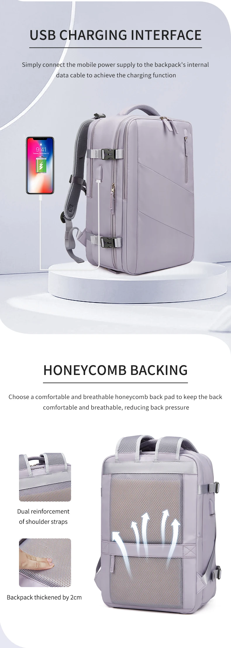 Woman Travel Backpack Business 16 Inch Laptop Backpack Fashion School Backpack USB Charging Waterproof Backpack With Shoe Bag
