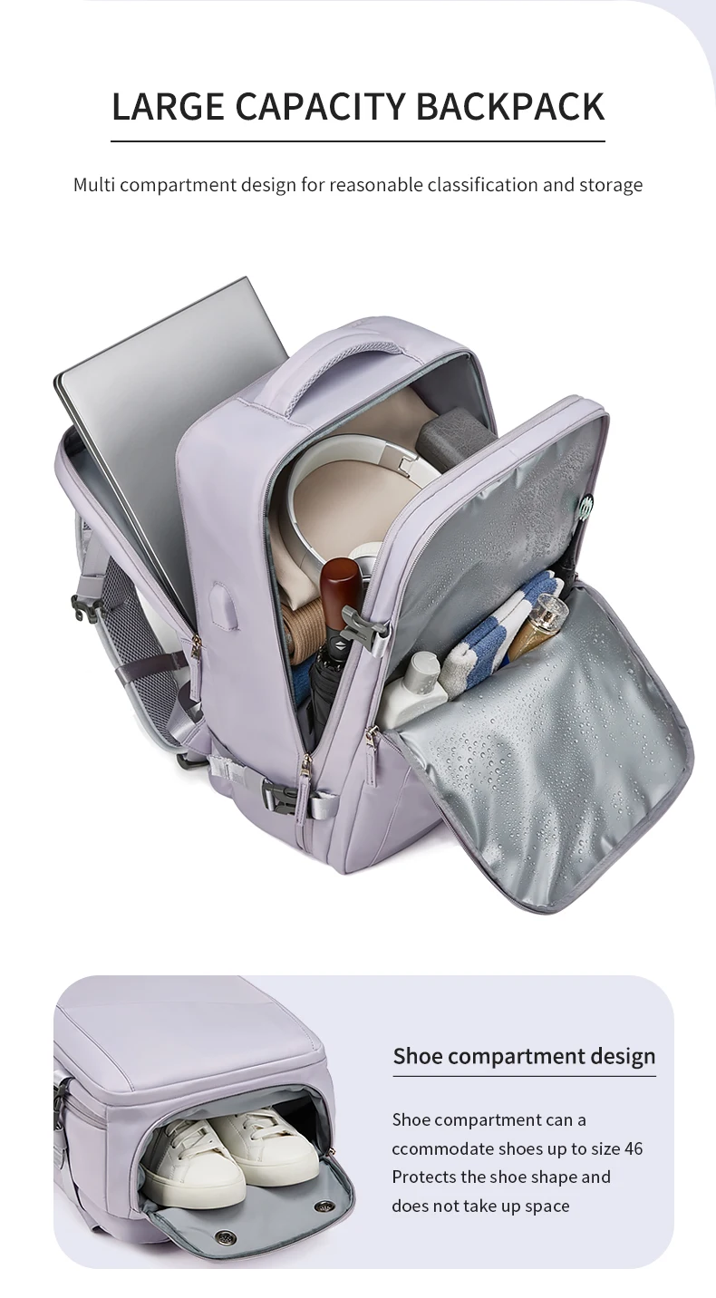 Woman Travel Backpack Business 16 Inch Laptop Backpack Fashion School Backpack USB Charging Waterproof Backpack With Shoe Bag