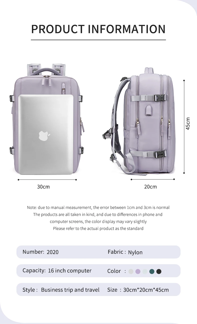 Woman Travel Backpack Business 16 Inch Laptop Backpack Fashion School Backpack USB Charging Waterproof Backpack With Shoe Bag