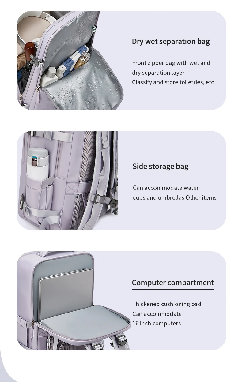 Woman Travel Backpack Business 16 Inch Laptop Backpack Fashion School Backpack USB Charging Waterproof Backpack With Shoe Bag