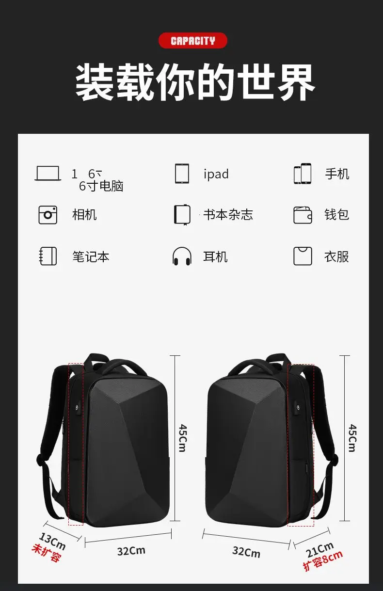 ABS EVA Hard Shell Fashion Multifunction Series Backpack Men Anti Theft Waterproof Laptop Backpack Business Travel Backpack Hot