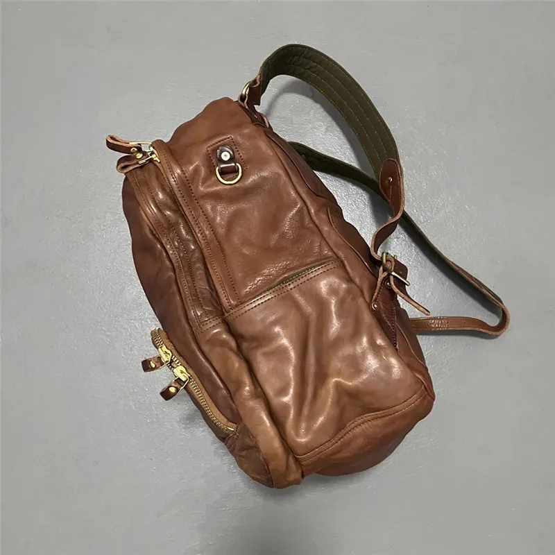 Vintage Luxury Genuine Leather Large Capacity Men's Backpacks Outdoor Daily Travel Handmade Soft Real Cowhide Laptop Schoolbags