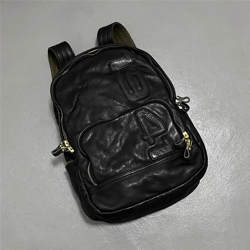 Vintage Luxury Genuine Leather Large Capacity Men's Backpacks Outdoor Daily Travel Handmade Soft Real Cowhide Laptop Schoolbags