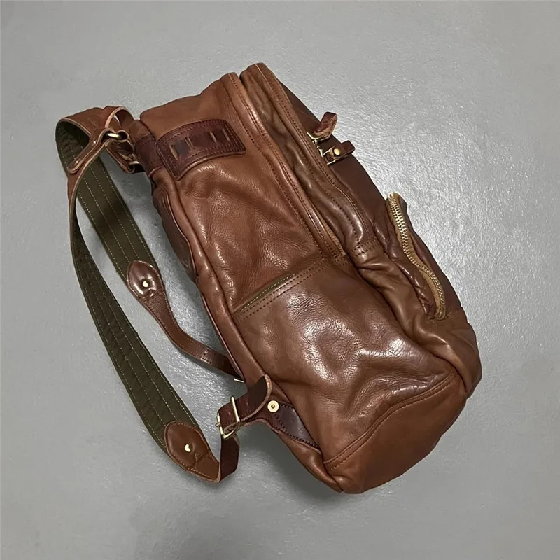 Vintage Luxury Genuine Leather Large Capacity Men's Backpacks Outdoor Daily Travel Handmade Soft Real Cowhide Laptop Schoolbags