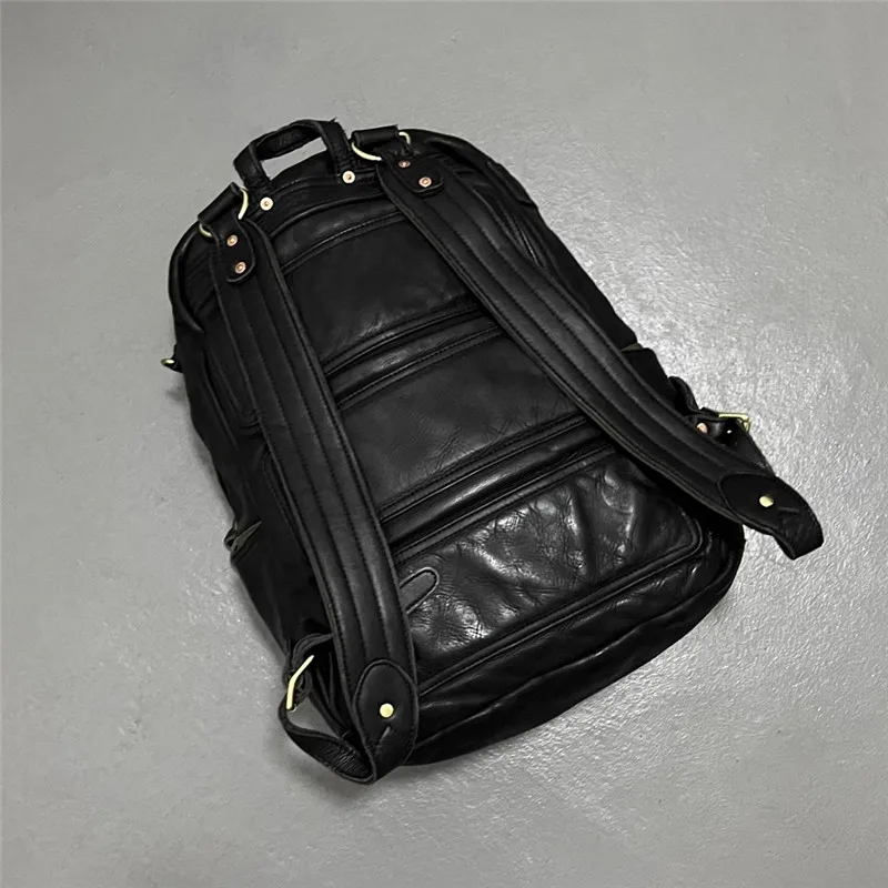 Vintage Luxury Genuine Leather Large Capacity Men's Backpacks Outdoor Daily Travel Handmade Soft Real Cowhide Laptop Schoolbags
