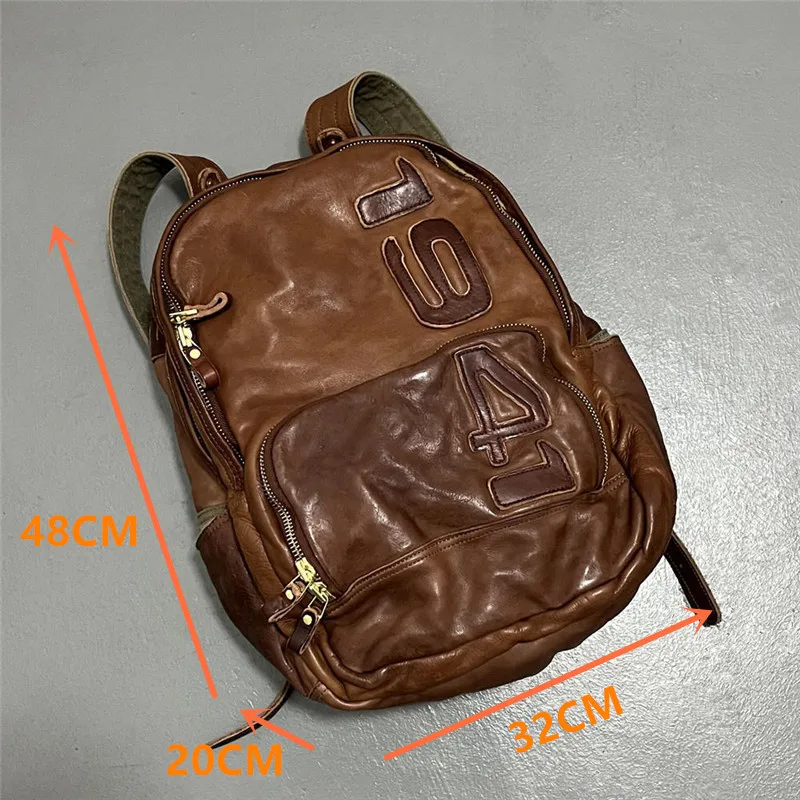 Vintage Luxury Genuine Leather Large Capacity Men's Backpacks Outdoor Daily Travel Handmade Soft Real Cowhide Laptop Schoolbags