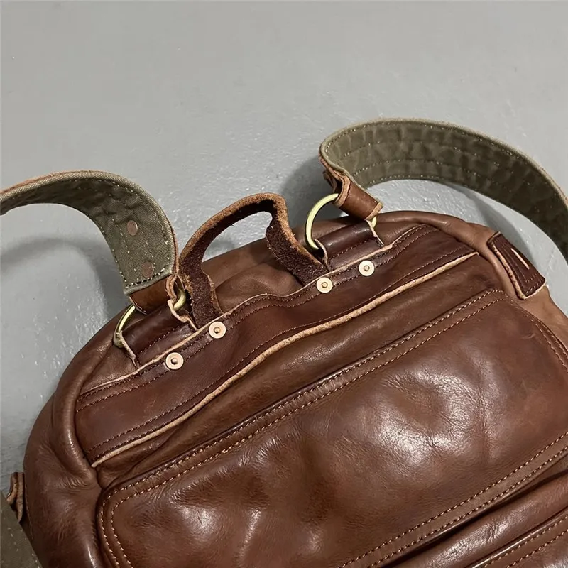 Vintage Luxury Genuine Leather Large Capacity Men's Backpacks Outdoor Daily Travel Handmade Soft Real Cowhide Laptop Schoolbags