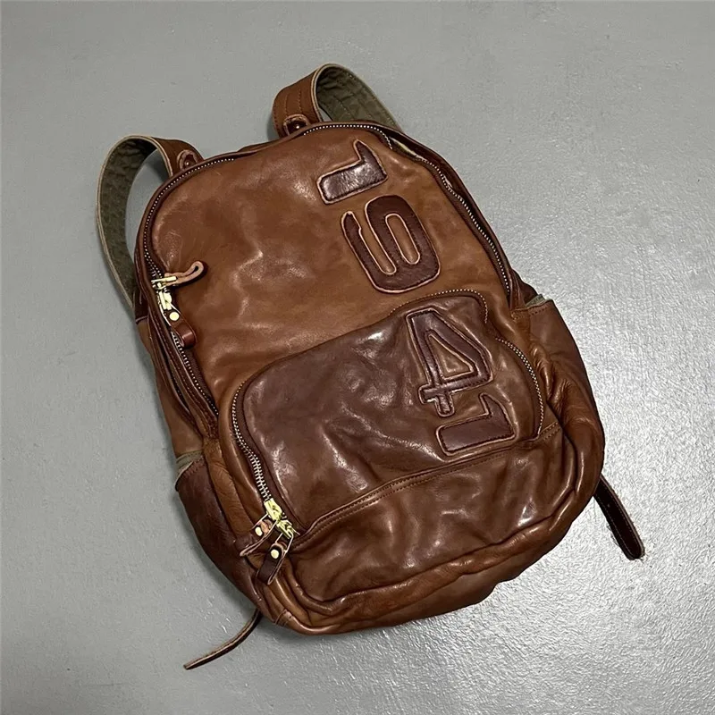 Vintage Luxury Genuine Leather Large Capacity Men's Backpacks Outdoor Daily Travel Handmade Soft Real Cowhide Laptop Schoolbags