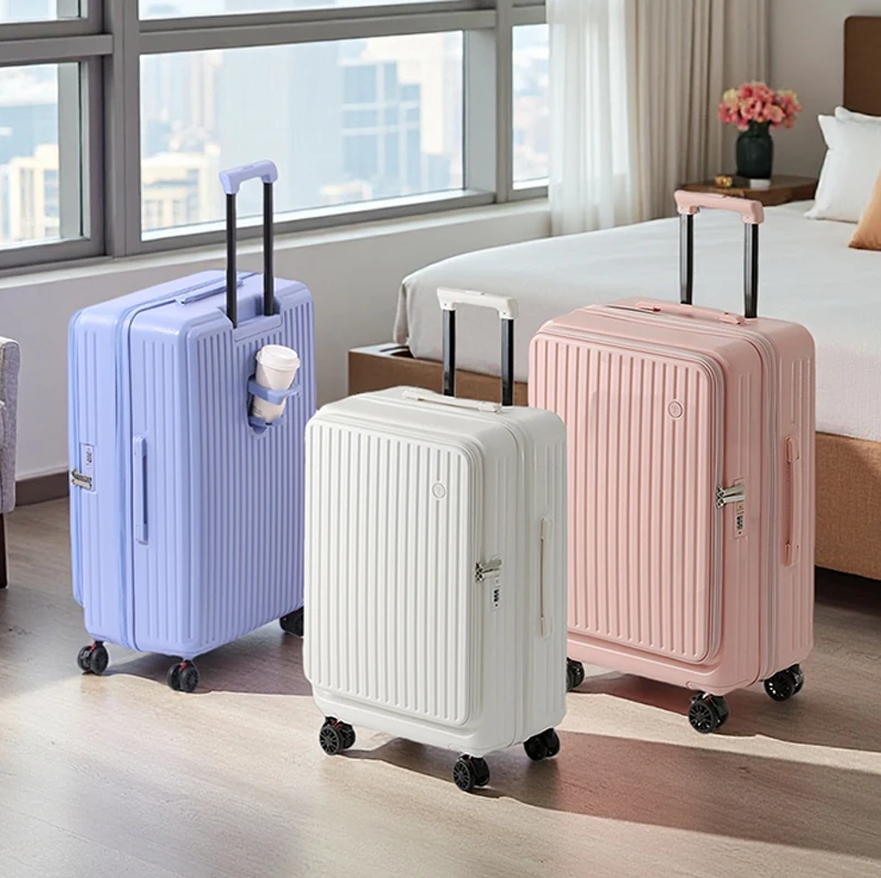 Multifunctional Front Opening Expandable Suitcase with Cup Holder Large Capacity Luggage 360° Shock Absorbing Wheels 20' 24' 28'