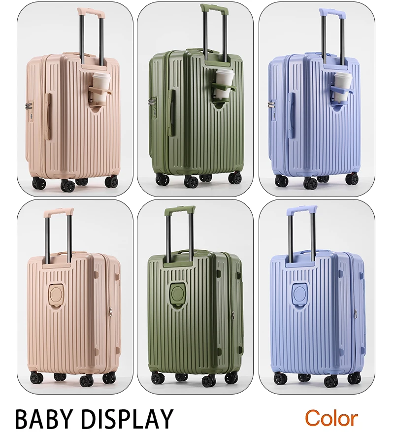 Multifunctional Front Opening Expandable Suitcase with Cup Holder Large Capacity Luggage 360° Shock Absorbing Wheels 20' 24' 28'