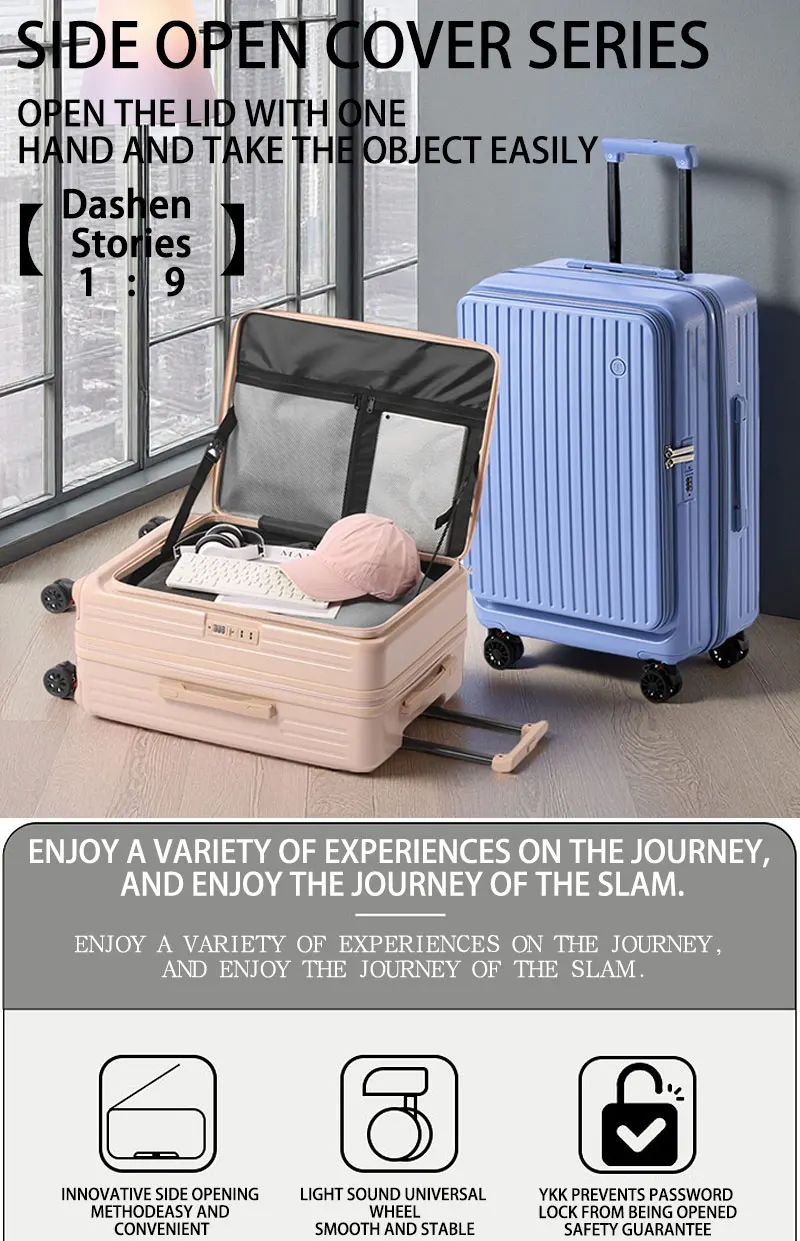 Multifunctional Front Opening Expandable Suitcase with Cup Holder Large Capacity Luggage 360° Shock Absorbing Wheels 20' 24' 28'